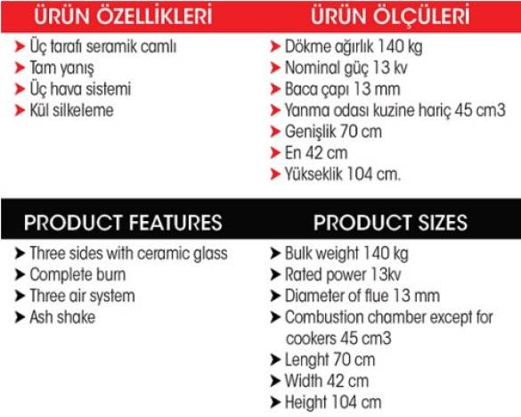Dik Fırınlı Kuzine Döküm Şömine Soba Üç Camlı - 9