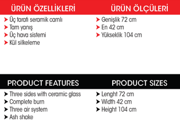 Kare Plazma Döküm Şömine Soba Kuzine Fırınlı Üç Camlı - 4